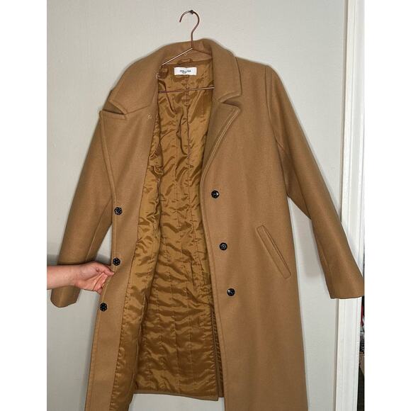 John + Jenn Griffen Camel Woven Tan Exposed Front Snap Closure Coat size Medium - Picture 4 of 14